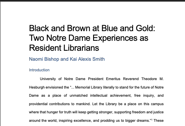Black and Brown at Blue and Gold: Two Notre Dame Experiences as Resident Librarians